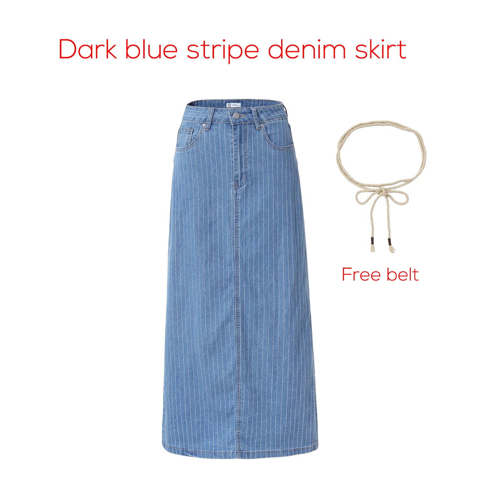 Denim Skirts for Women Elegant Cotton Denim Jean Skirt Casual Midi Style - Dark Blue Stripe