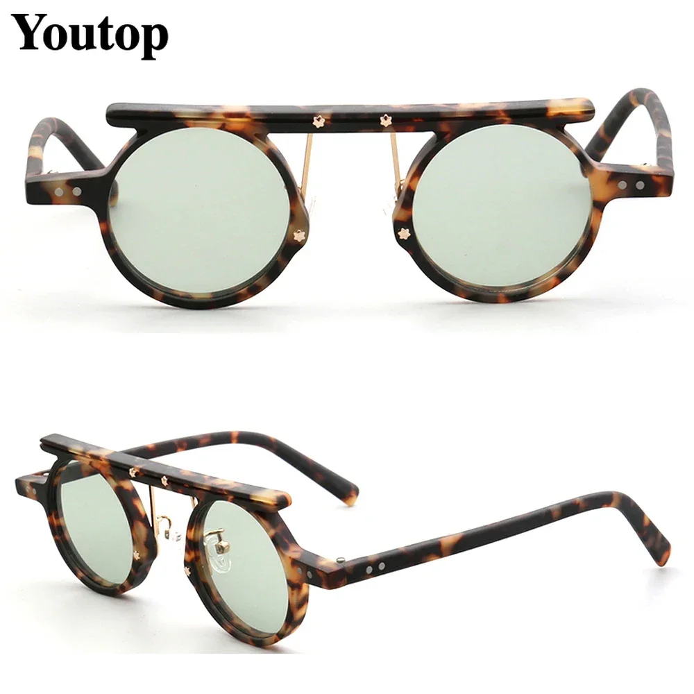 Vintage Men Round Sunglasses Polarized Women Sun Glasses UV400 Fashion Tortoise Grey Clear Blue Transparent Driving Eyewear