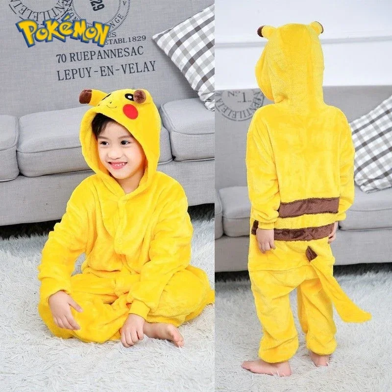 Pikachu Kawaii Winter Pajamas Adults Kids Onesie Hooded Pajama Anime Pokemon Kid Warm Flannel Nightwear Sleepwear Pjama Gift Toy