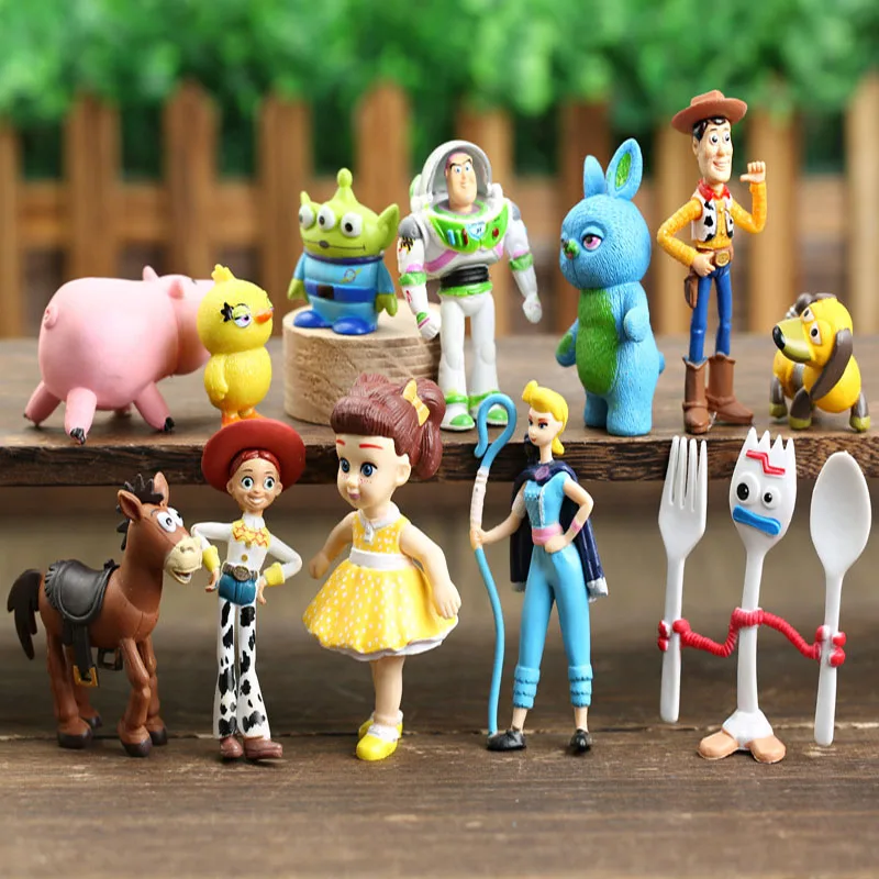 12pcs/set Disney Toy Story 4 Woody Jessie Buzz Lightyear Bullseye Forky Ducky Bunny Model Action Figures Fashion Ornament Toys