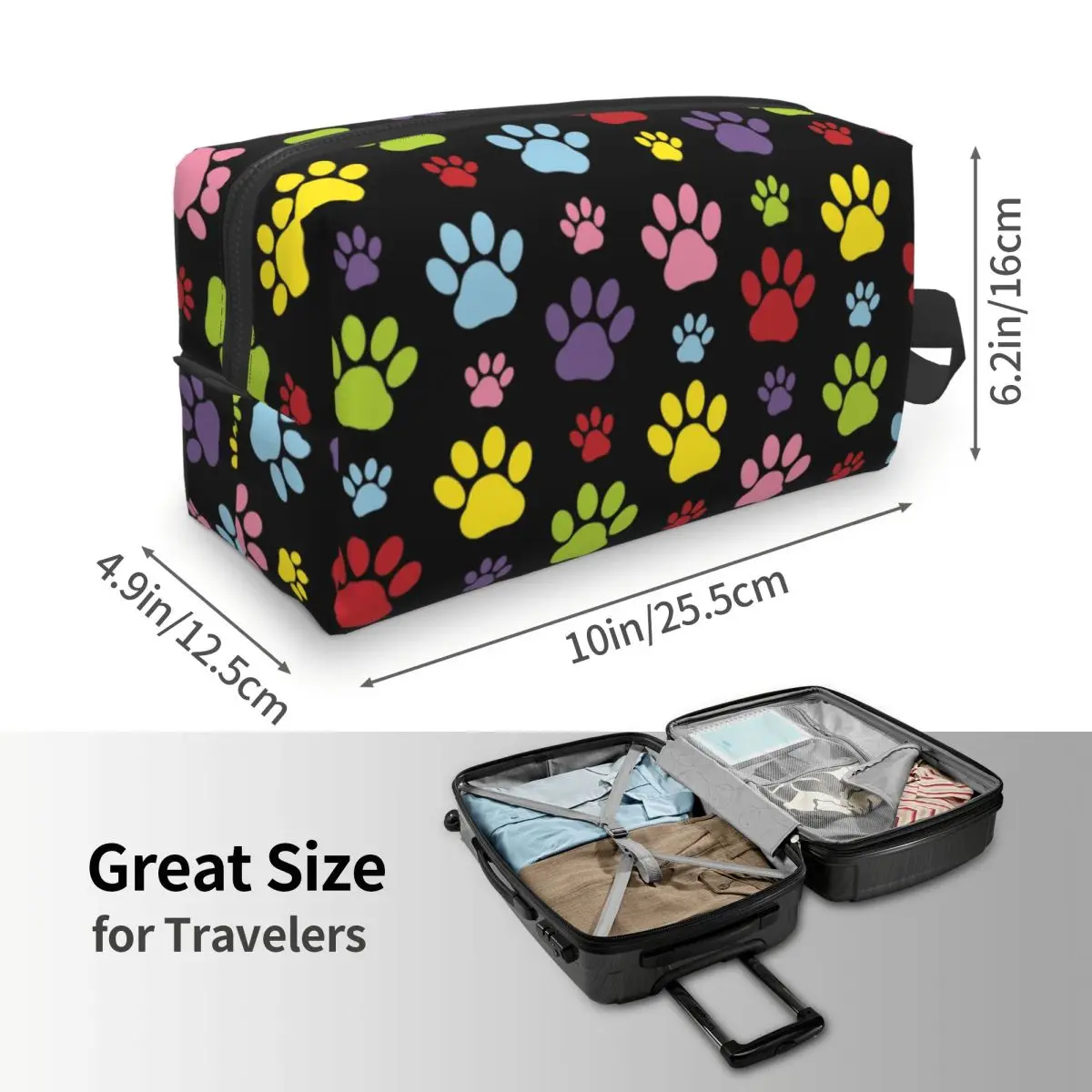 Borsa da toilette personalizzata con motivo a zampe colorate per stampe di zampe di cane organizzatore di trucco cosmetico per animali domestici custodia per Kit Dopp di stoccaggio di bellezza per signora