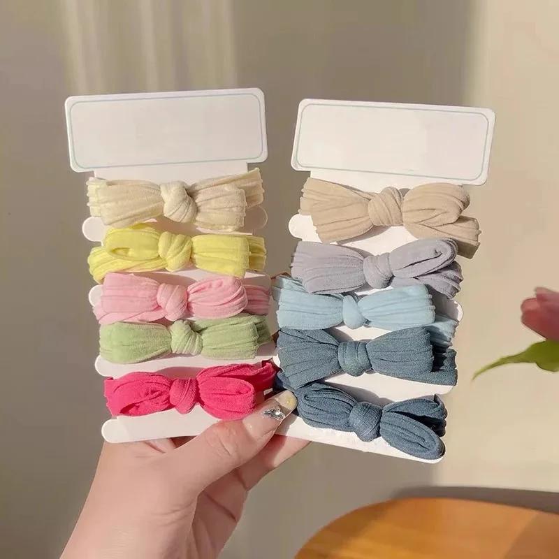 5 sztuk/zestaw koreański śliczny Bowknot elastyczna gumka do włosów jednokolorowe gumki do włosów kucyk Holder nie szkodzi pierścionek do włosów nakrycia głowy dla dzieci — zdjęcie 7