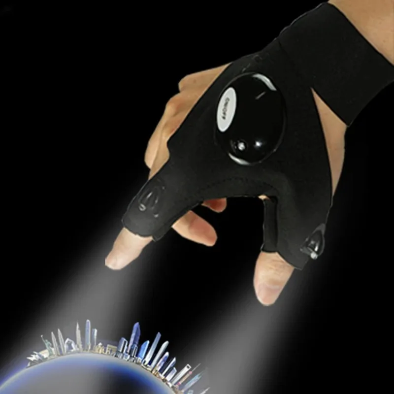 Outdoor Fishing Magic Strap Fingerless Gloves LED Flashlight Torch Cover Fishing Gloves with LED Flashlight Survival Rescue Tool