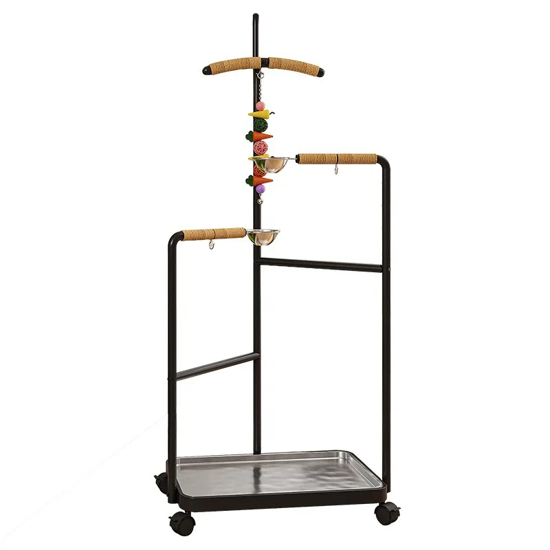 Parrot bird stand wrought iron stainless steel drinking water feeding washable tray