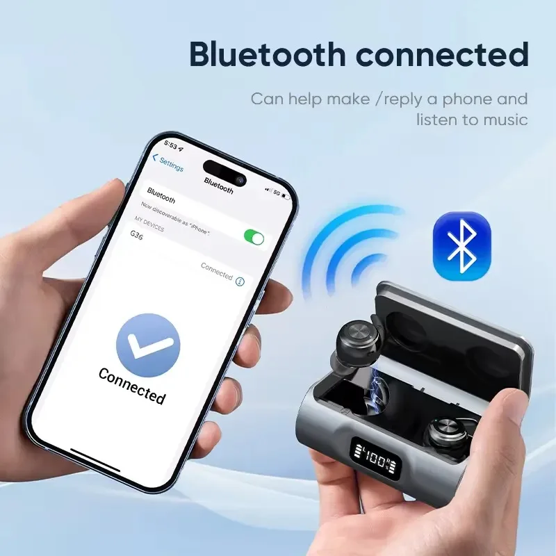 

Невидимый Bluetooth цифровой слуховой аппарат для пожилых людей с цифровым дисплеем, магнитный зарядный отсек, интеллектуальное шумоподавление