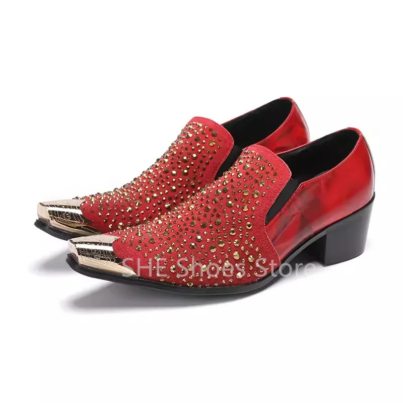 

Bling Rhinestones Decor Splicing Shallow Men's Loafers Party Dress Leather Shoes Pub Bar Dance Male Casual Shoes Oxfords