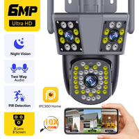 6K 12MP WiFi IP Outdoor Camera with Motion Tracking PTZ 4K Video Three Lens Three Screen Waterproof Security System
