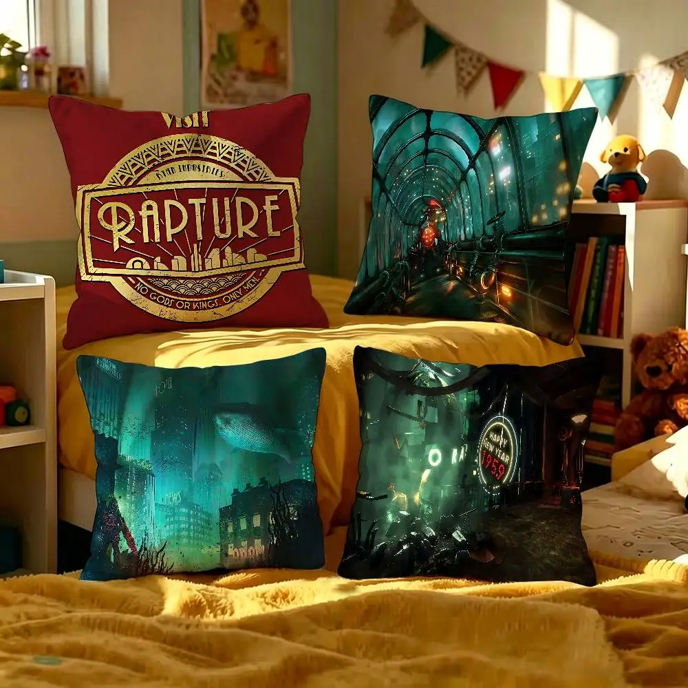Housse de coussin de bureau, de voiture, de canapé, de soutien lombaire, style rétro B-Bioshock R-Rapture, 45x45CM