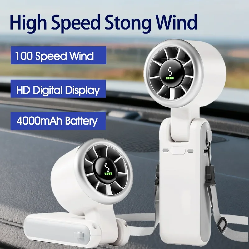 

4000mAh Portable Fan Strong Wind Hand Fan 180 Angle Rechargeable Portable Outdoor Powerful Turbo Fan Hand Holding