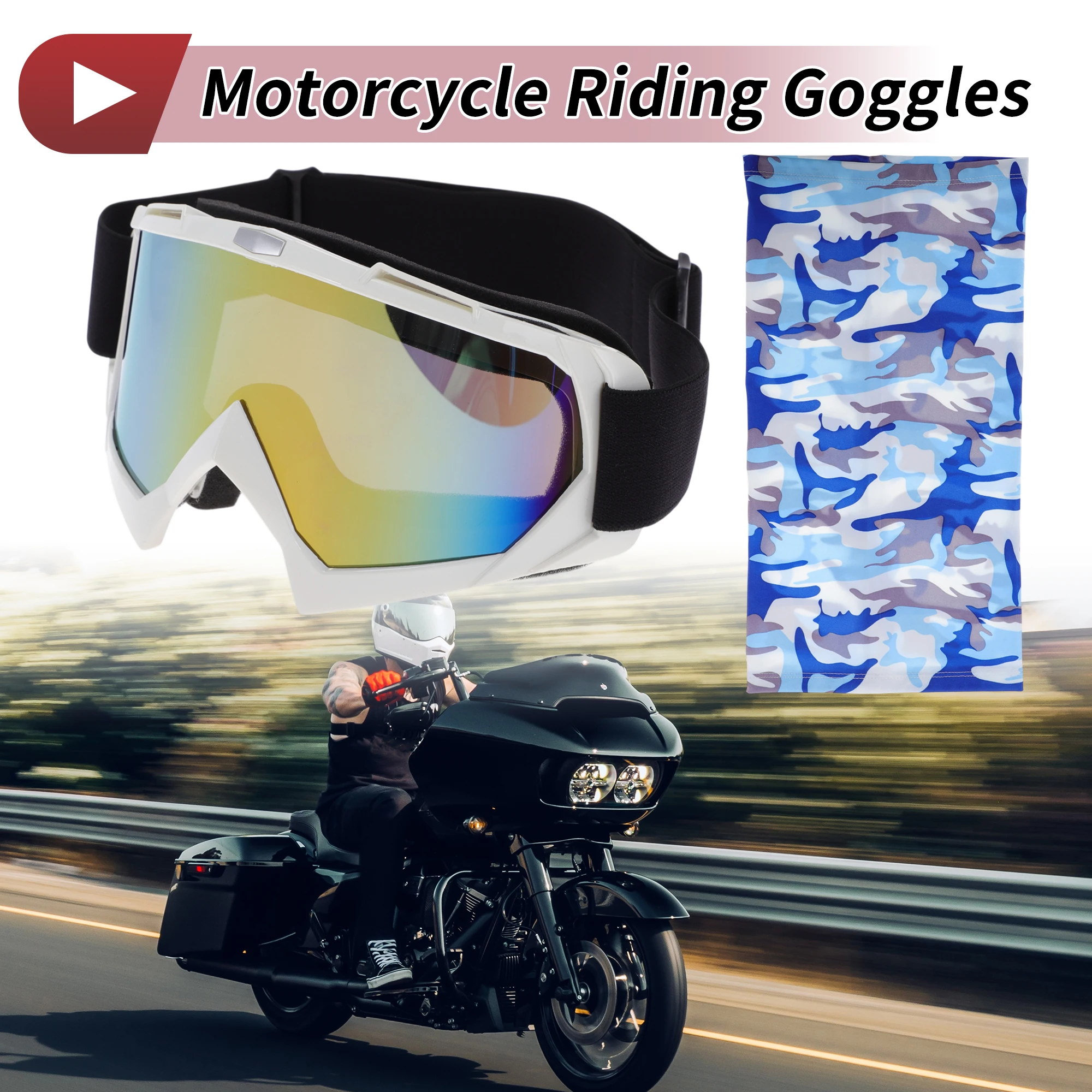 

X Autohaux Мотоциклетные очки Красочные линзы Белая оправа ПК ТПУ Велосипедные солнцезащитные очки