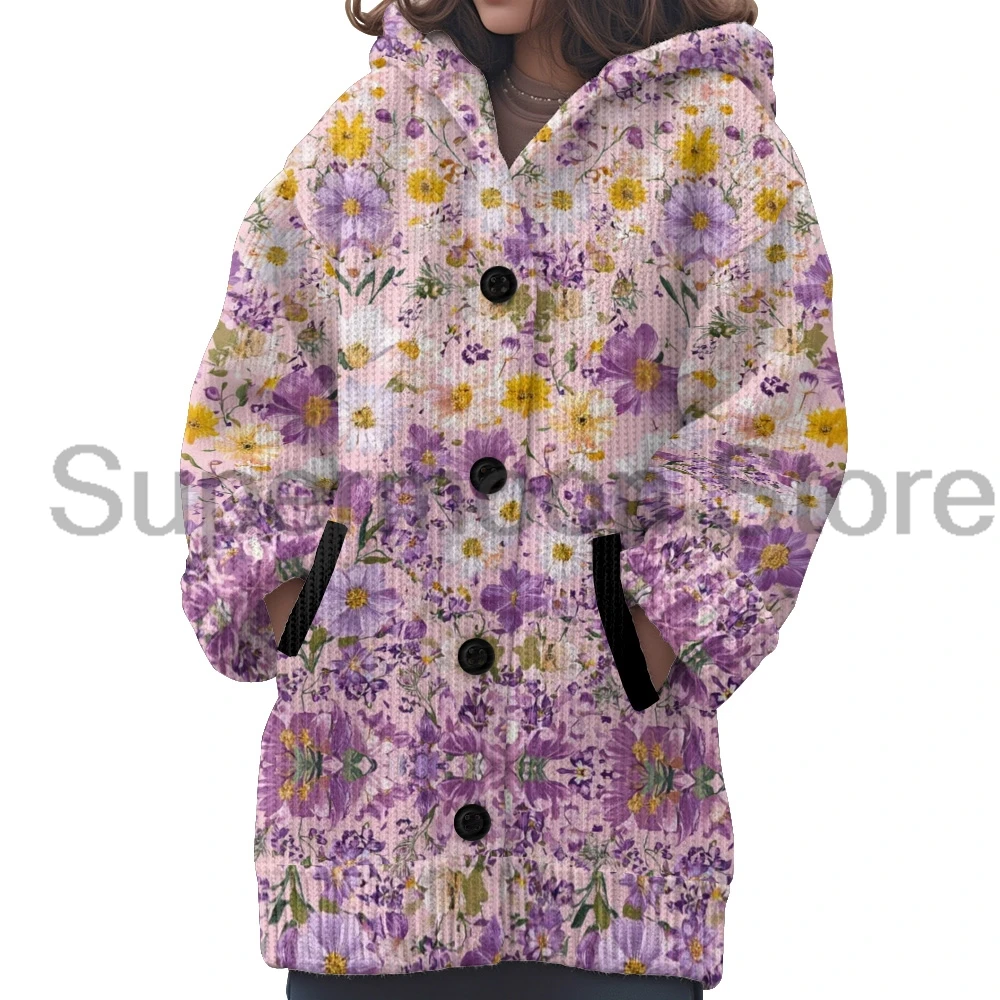 

Женский кардиган на пуговицах с цветочным принтом, свитер, зимняя уличная одежда с длинными рукавами, повседневная повседневная верхняя одежда, пальто 1