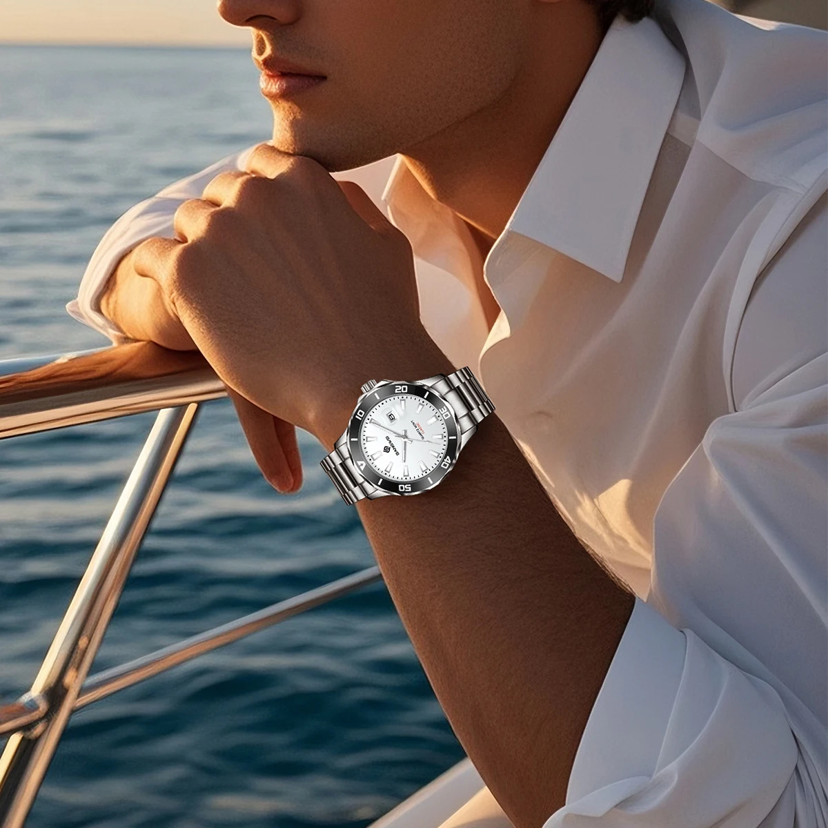 LIGE رجل فاخر ساعة اليد الأعمال الفولاذ المقاوم للصدأ تاريخ كوارتز ساعة رجالية مقاوم للماء مضيئة تاريخ ساعات رجالية ساعة + صندوق #6