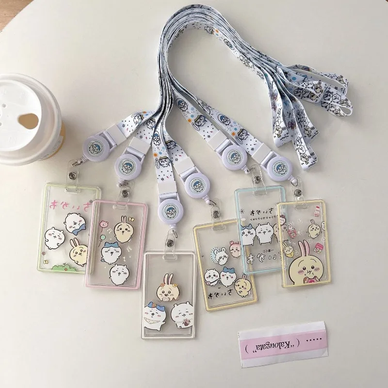 

Cute Cartoon Chiikawa Transparent Card Sleeves Student Campus Hanging Neck Bag Card Holder Lanyard Id Card Meal Cards Case Gifts