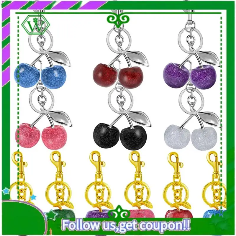 

A18P-Cute Cherry Keychain 12 Pcs Bag Charm Set For Women Gold Red Black Purse Charms Key Chain Accessories