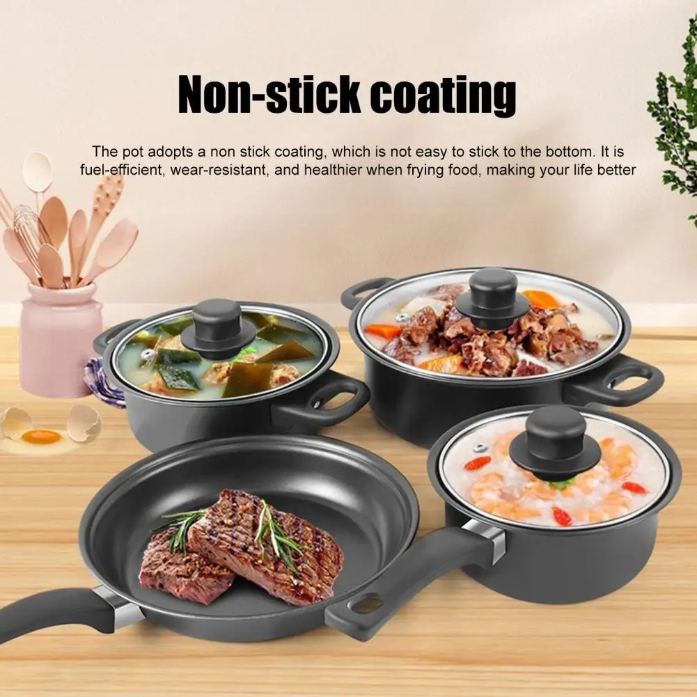 13Pcs Cookware Set Non-Stick Iron Pots And Pans with Comfortable Handles Clear Glass Lids Large Capacity Cooking Utensils for Ho