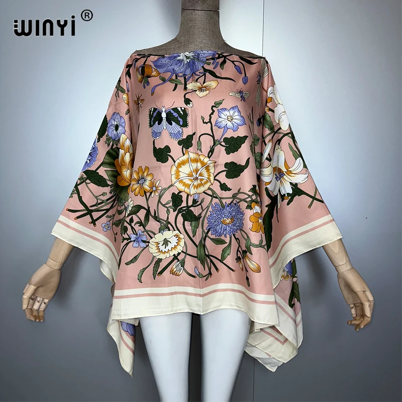 WINYI, top bohemio con estampado bohemio de verano con manga de murciélago para mujer, trajes de playa para cubrir la playa, ropa de vacaciones para mujer