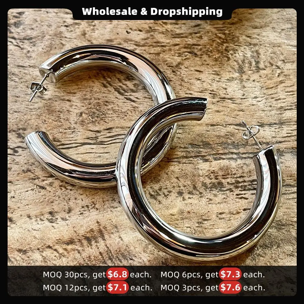 ENFASHION Thick-tube Hoop Earrings For Women Stainless Steel Rock Hiphop Hollow Circle Hoops Earings 2020 Fashion Jewelry E1172