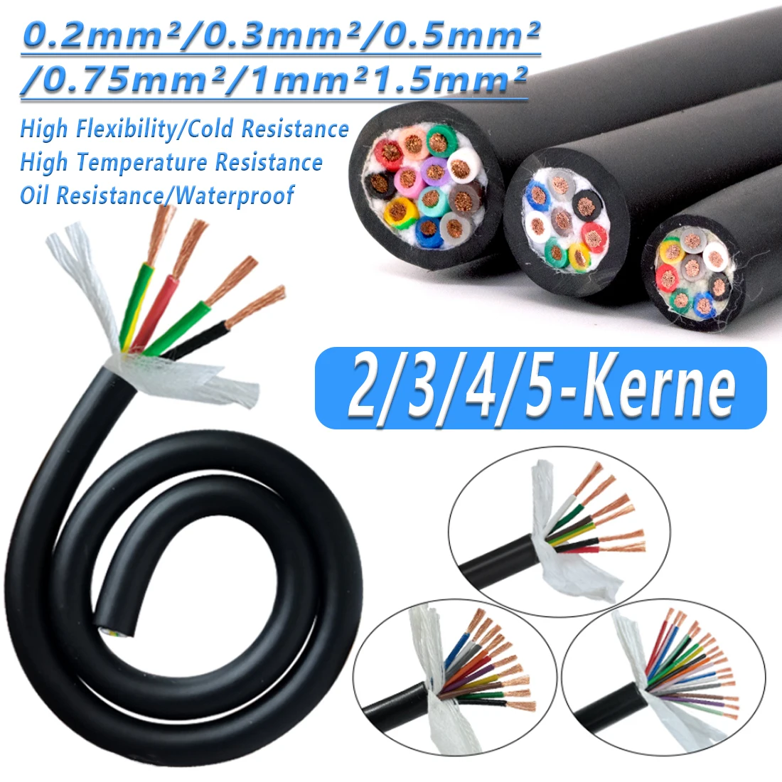 

0.2~1.5mm² CNC Cable, 1/5M Towline, TRVV PVC Flexible Wire, Bending Resistance, Corrosion-Resistant Copper Wire 2/3/4/5-Cores