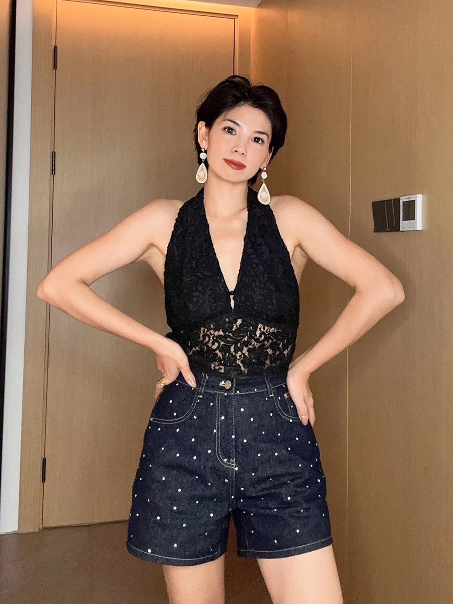 

Handmade Lace 3D Design Daily Romance Summer New Sle Hanging Ne Strap Top Women's Vest Strap Faion Polyester Fiber