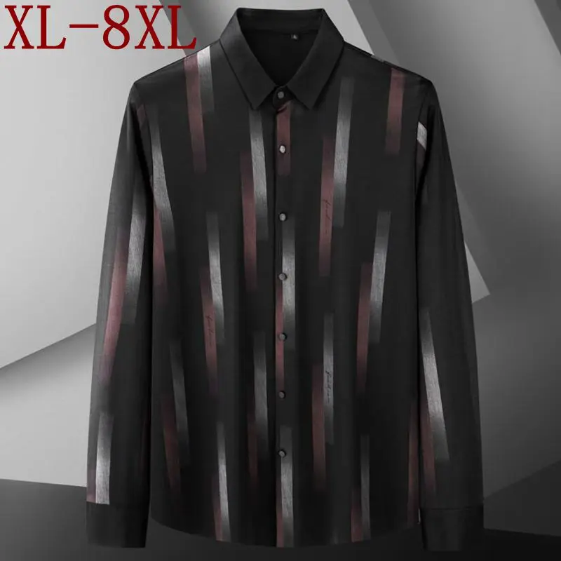 

8XL 7XL 6XL 2023 New Autumn Long Sleeve Luxury Brand Shirt Men High End Business Striped Mens Shirts Casual Loose chemise homme
