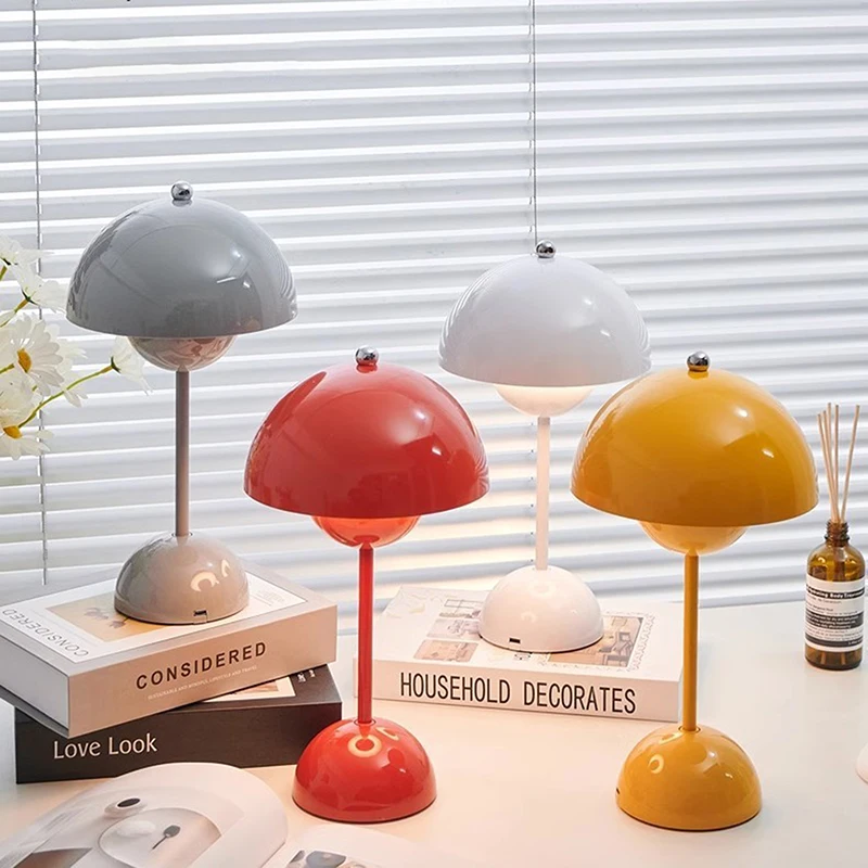 USB Rechargeable LED Mushroom Small Table Lamp Portable C Type Charging Flower Bud Touch Night Light Mood Desk Lamp Decor