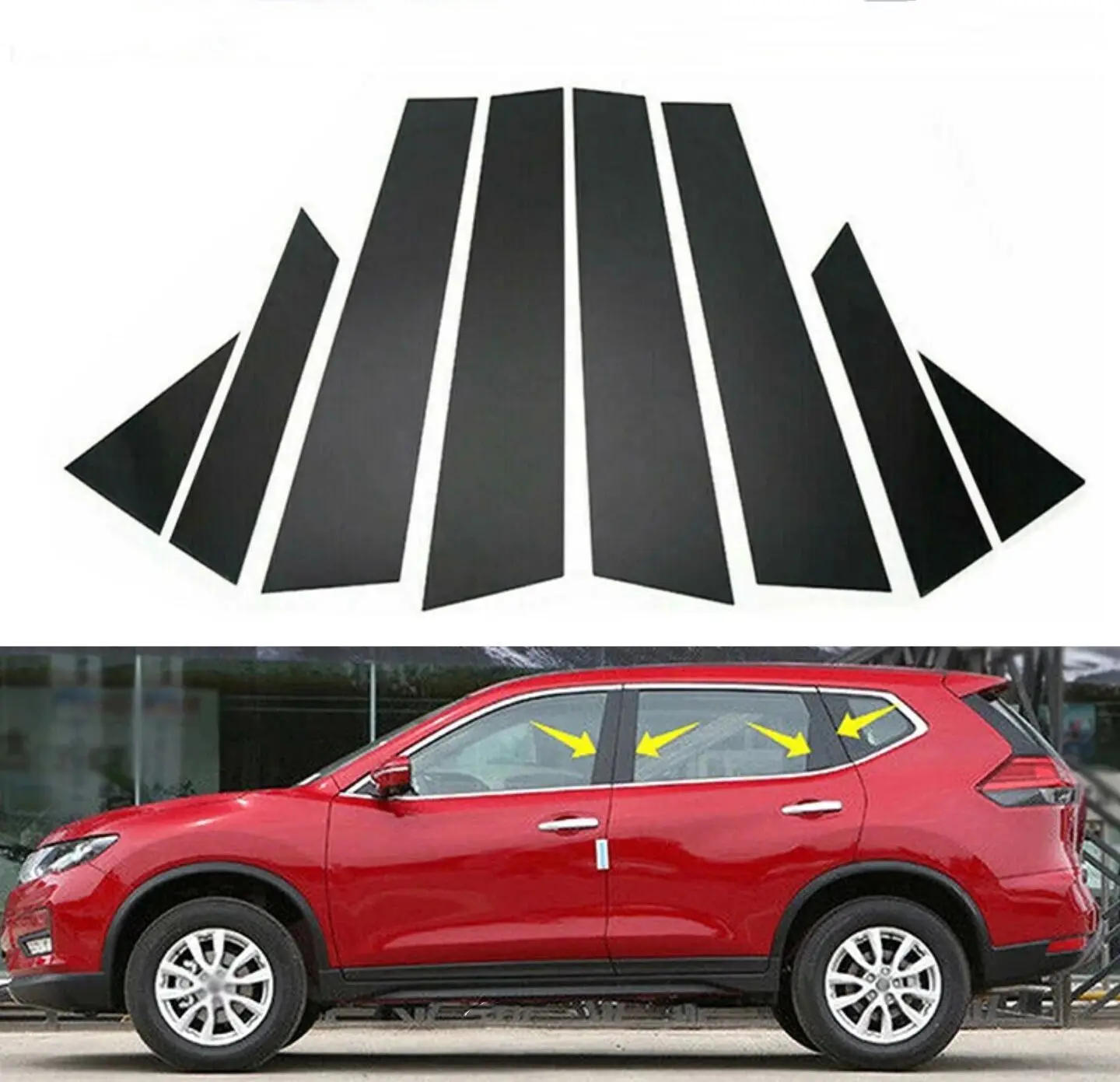 

8Pcs Car Gloss Black Pillar Posts Door Window Trim Cover Moulding Fit For Nissan Qashqai J11 2016-2022 BC Column Sticker
