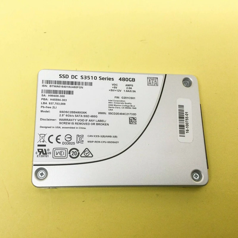 SSD تيار مستمر S3510 سلسلة 480GB المؤسسة SSD إنتل 6 جيجابايت/ثانية SATA 2.5 ''الحالة الصلبة