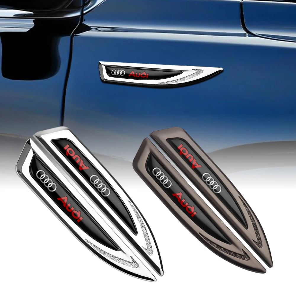 For AUDI Sline Quattro RS S1 A2 S3 B5 A8 Q1 TT B3 Q4 Q8 Quattro 2PCS Car Styling 3D Metal Side Wing Badge Stickers Center Cover