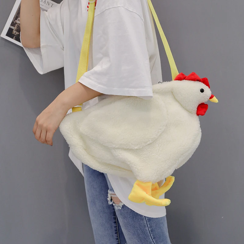 Borsa a forma di pollo borsa a tracolla con cerniera per donna borse morbide alla moda borse a tracolla in peluche a forma di gallina carine 2024