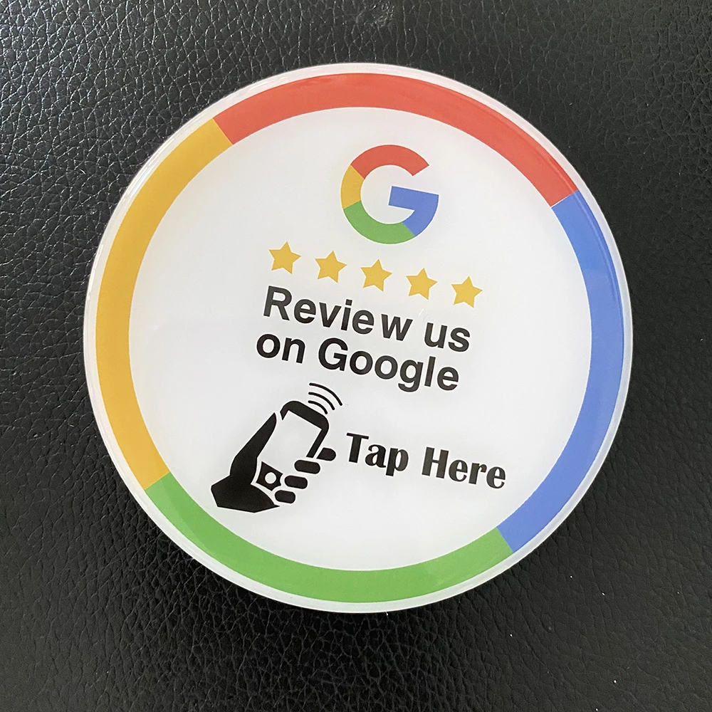 Praça Rodada Google Review Sticker Sign, Placa de Mídia Social NFC, Barber Shop Eyelash Nail Shop Decoração, Coffee Shop, 10cm