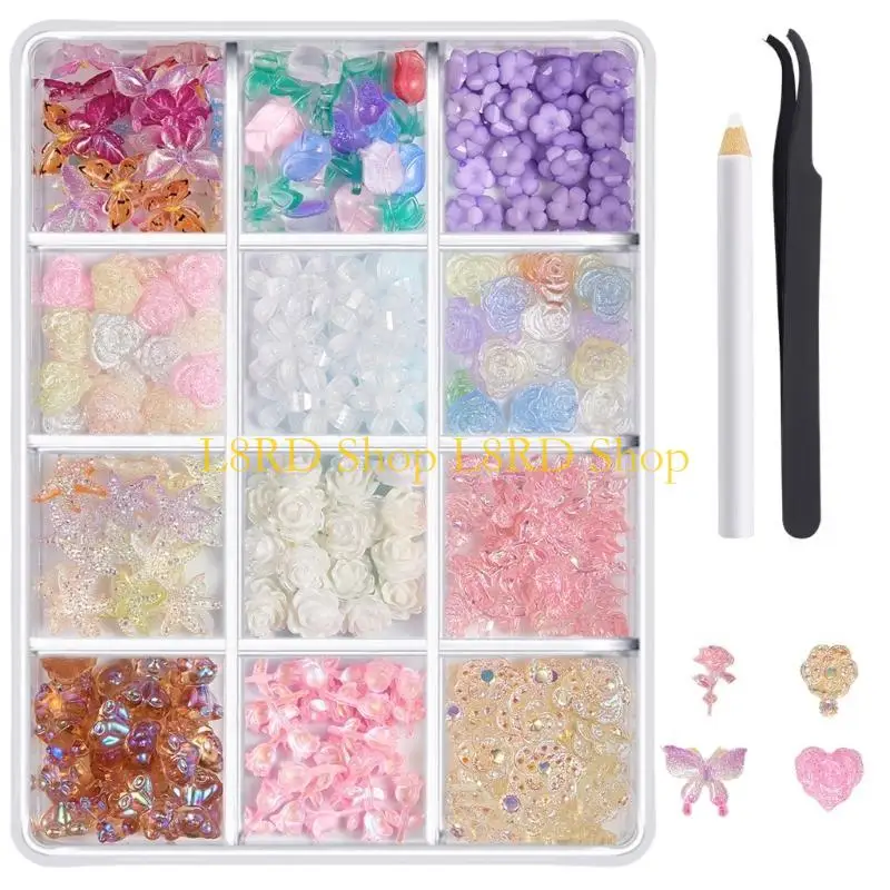 L8RD 1box Chuyên nghiệp Nails Charm cho Nails Nails Nhinestones Trang trí móng tay