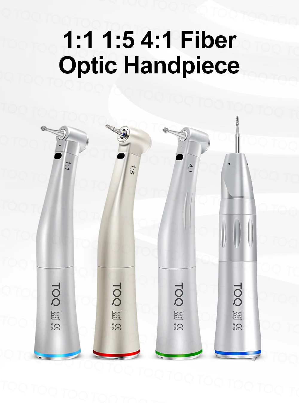 Dental LED Fiber Optic Handpiece Set 1:5 Red Ring/4:1/1:1 Contra-Angle 1:1 Straight Nose Fit to All E Type Electric Motor