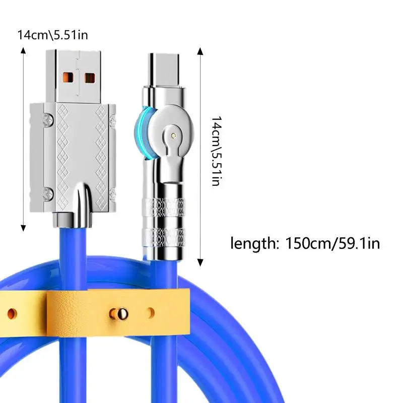 6A 120w USB Type C Cable Bending Resistance 180 Rotatable Fast Charging Bold Lengthened Charge Cord Cell Phone Game Dorm Car