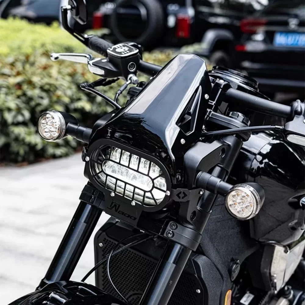 FOR QJMOTOR SRV600 X-Shaped Retro Headlight Guard Mesh Double-Layer Matte Black Rust-Proof Shield Modified Accessory Motorcycle