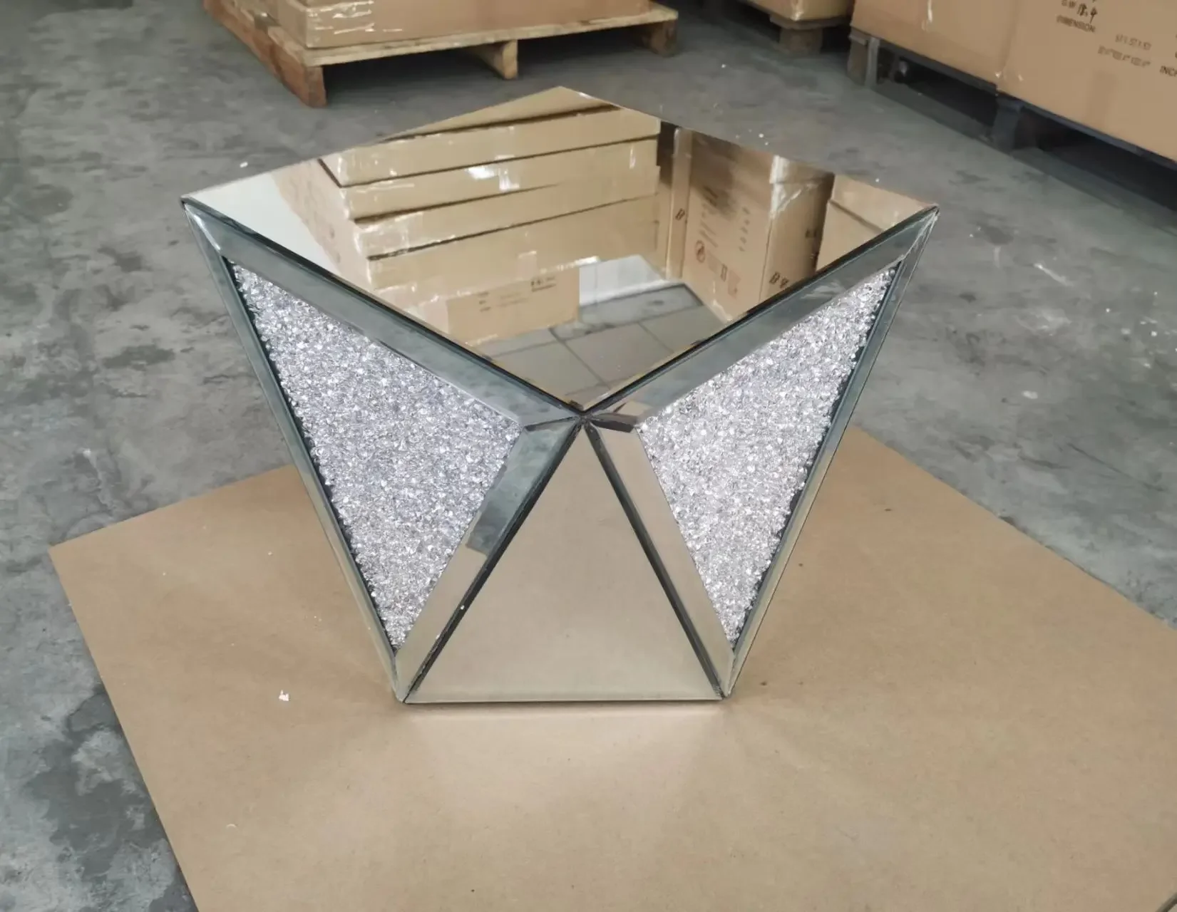 Designed Mirrored Crystal Elegant Bling Geometric Side Coffee Table For Living Room