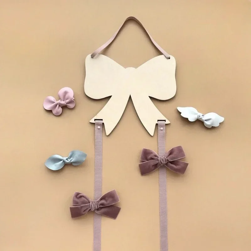 INS Swan/Bow/Cherry Wooden Baby Hair Clips Holder Princess Girls Room Hanging Pendant Hairpins Storage Organizer Wall Ornaments