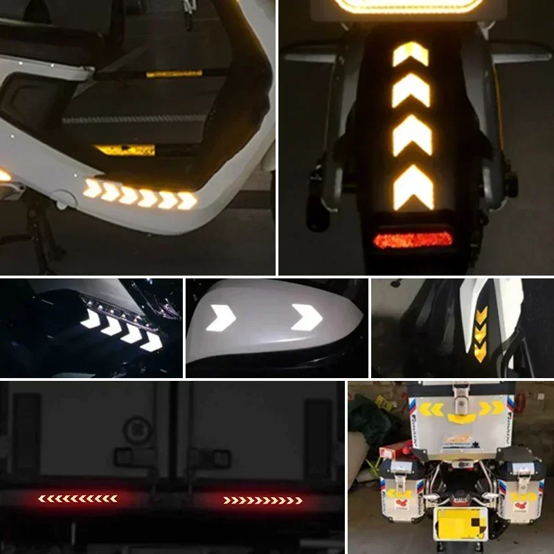 10Pcs Reflective Arrow Sign Tape Warning Safety Sticker for Car Bumper Trunk Reflector Hazard Tape Motorcycle Accessories