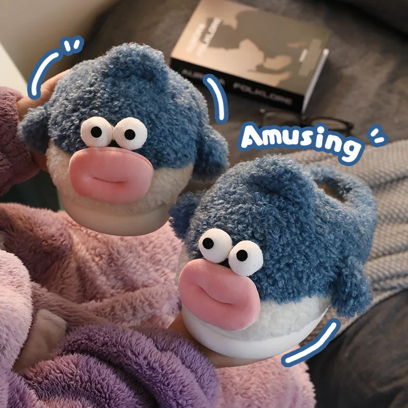 

Cute Cartoon Pufferfish Shark women Slippers Soft Plush Funny Animal House Shoes Cozy Warm Non Slip Indoor Home platform shoes