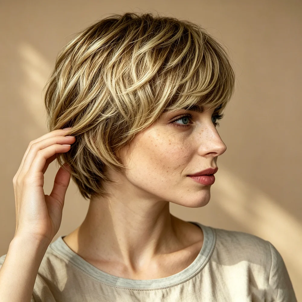 Women's Short Hair Real Hair Wig with Pixie Cut