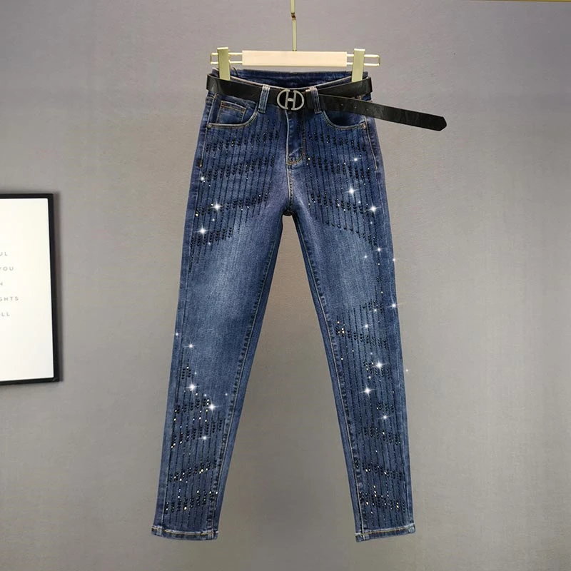 

Hot Diamond Jeans Women's Tide Spring 2025 New Elastic Slim Heavy Industry Small Foot Pencil Pants Blue Jeans for Women