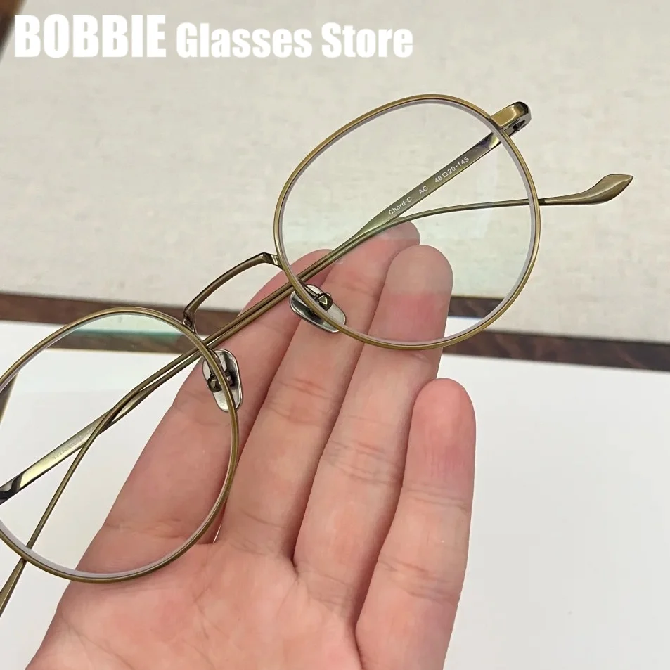 Handmade Glasses Frame Men Retro Classic Small Round Japaneses Carved Design Pure Titanium Ultralight Women Eyewear Eyeglasses