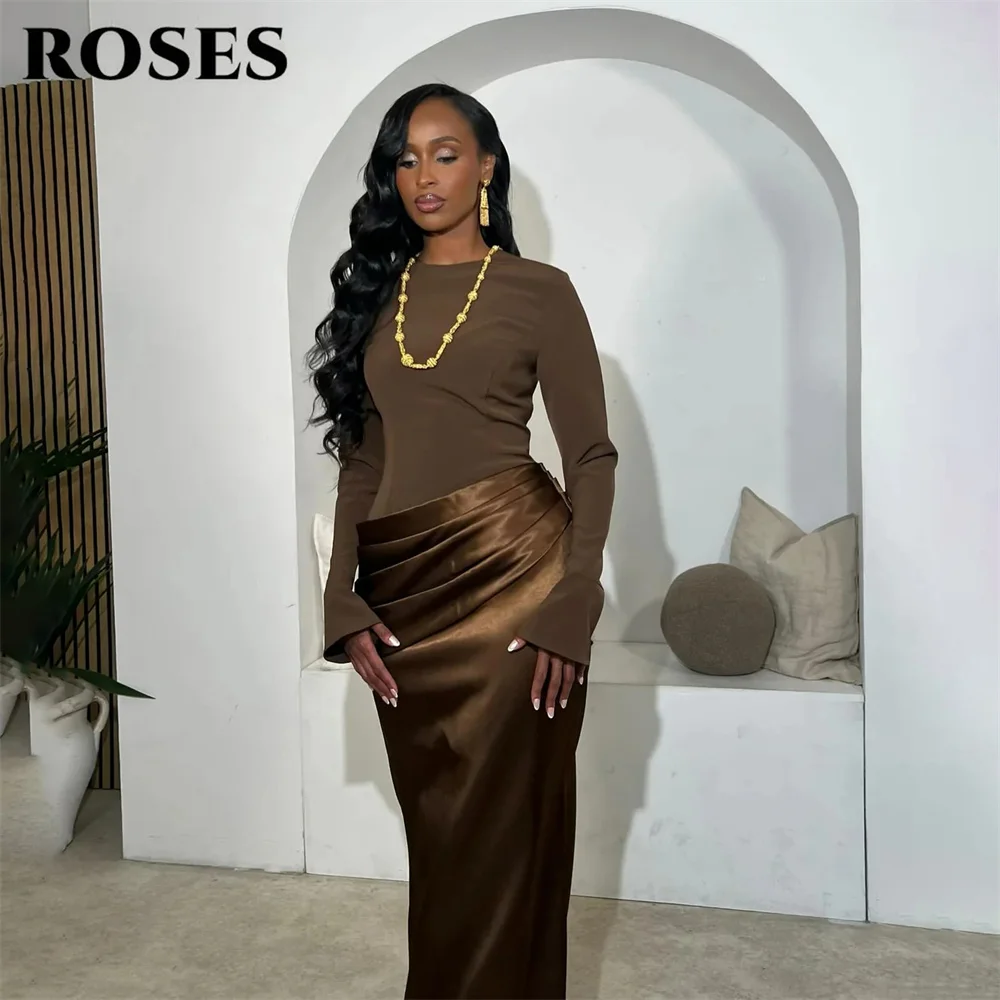 ROSES Mint Green Party Dress O Neck Mermaid Evening Dress Ruched فساتين السهرة Long Sleeve Gala Dress Customized image 5