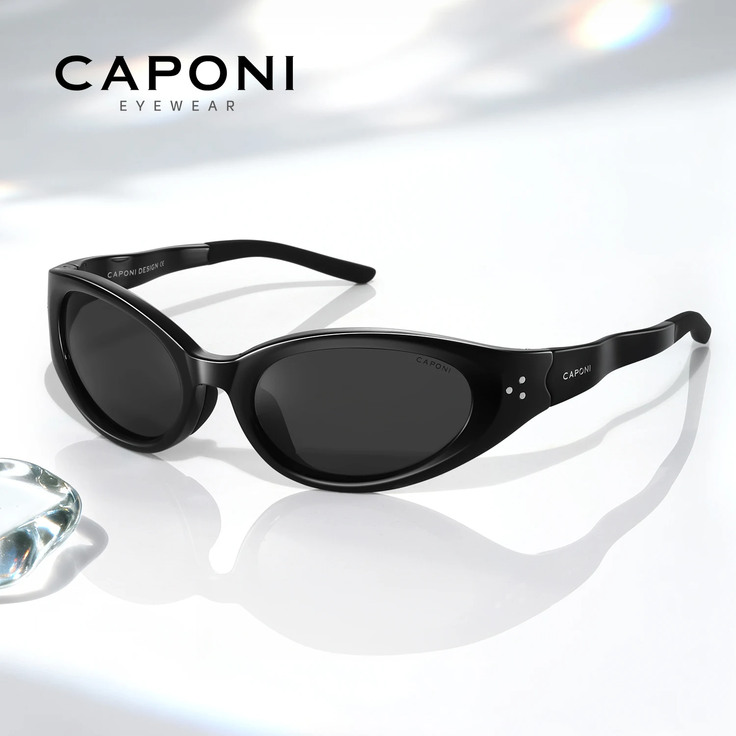 

Модные поляризационные женские солнцезащитные очки CAPONI Cat Eye EMS-TR, оригинальный дизайн, защита от УФ-излучения UV400, черные, CP35020
