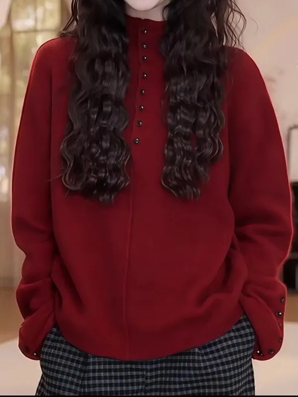 

Вязаный длинный свитер больших размеров с высоким воротником для похудения, повседневный свитер свободного покроя, зимняя мода, универсальная внутренняя одежда