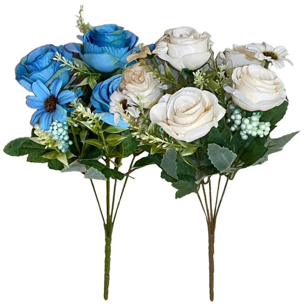 

2 Artificial Rose Flower Bouquet White Home Decor Indoor Plant Arrangement Faux FloralRose Wedding Decor Flowers