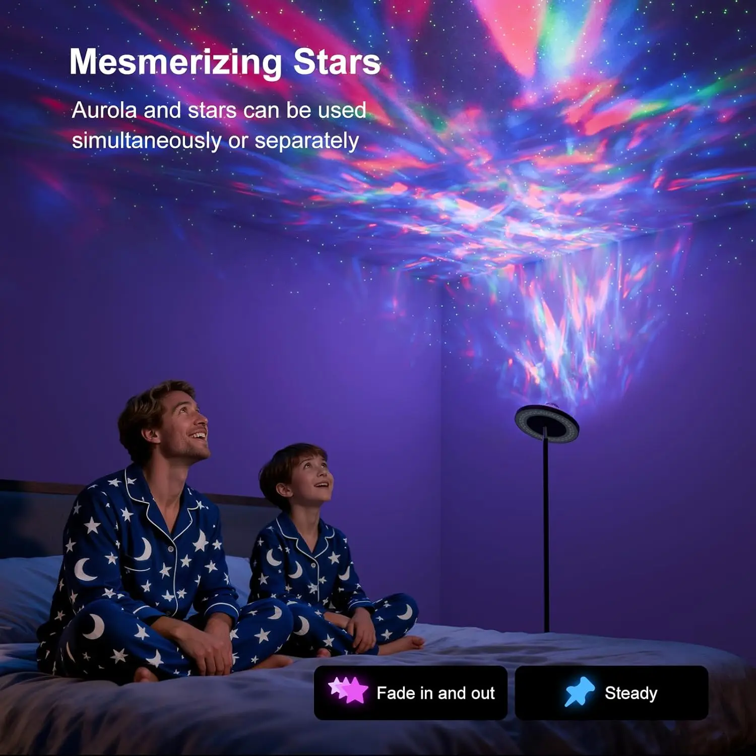 مصباح أرضي مع جهاز عرض RGB Star، 15 وات 1400 لومن قابل للتعتيم 4 درجات حرارة LED، جهاز تحكم عن بعد، زاوية سوداء حديثة La
