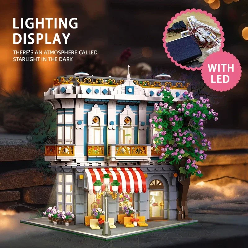 Décennie s de construction de restaurant Sakura pour enfants, série Street View, tiges créatives, modèle de café de la ville, jouets en briques, cadeau de Noël, MOC