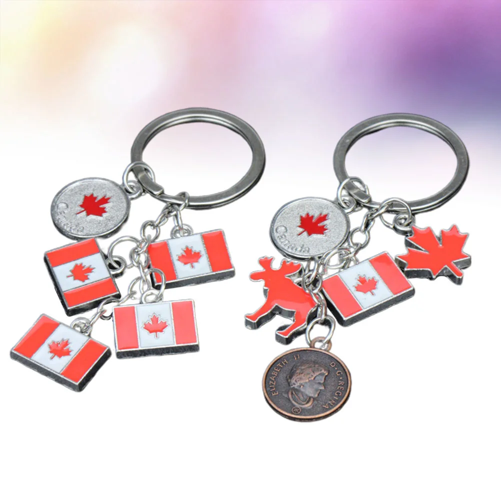 2 Pcs The Boys Canadian Flag Keychain Canada Ring Gifts Keyrings Holder for Purse Maple Pendant Bag Bags