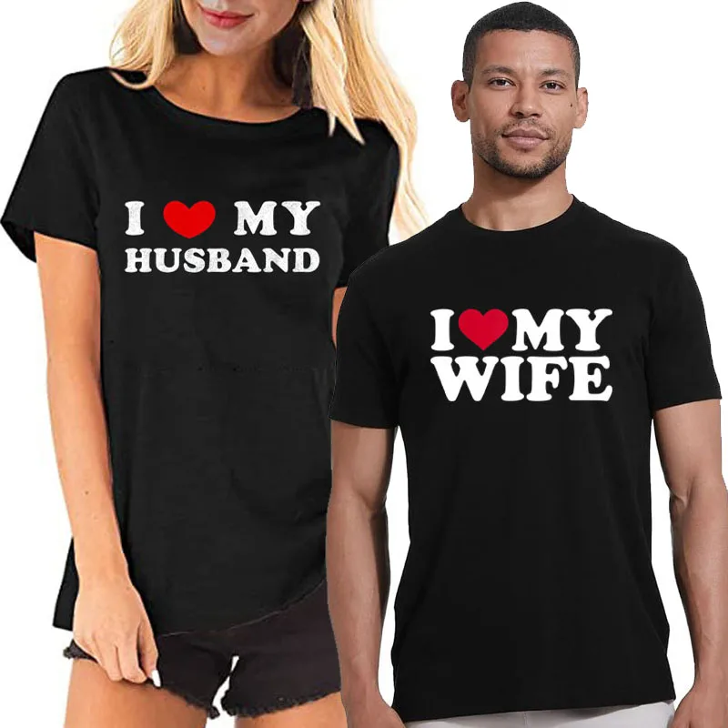 القلب الأحمر أنا أحب زوجتي تي شيرت أنا أحب زوجي ، أنا قلب زوجي قائلا المحملة الأزواج هدايا عيد الحب Y2k القمم