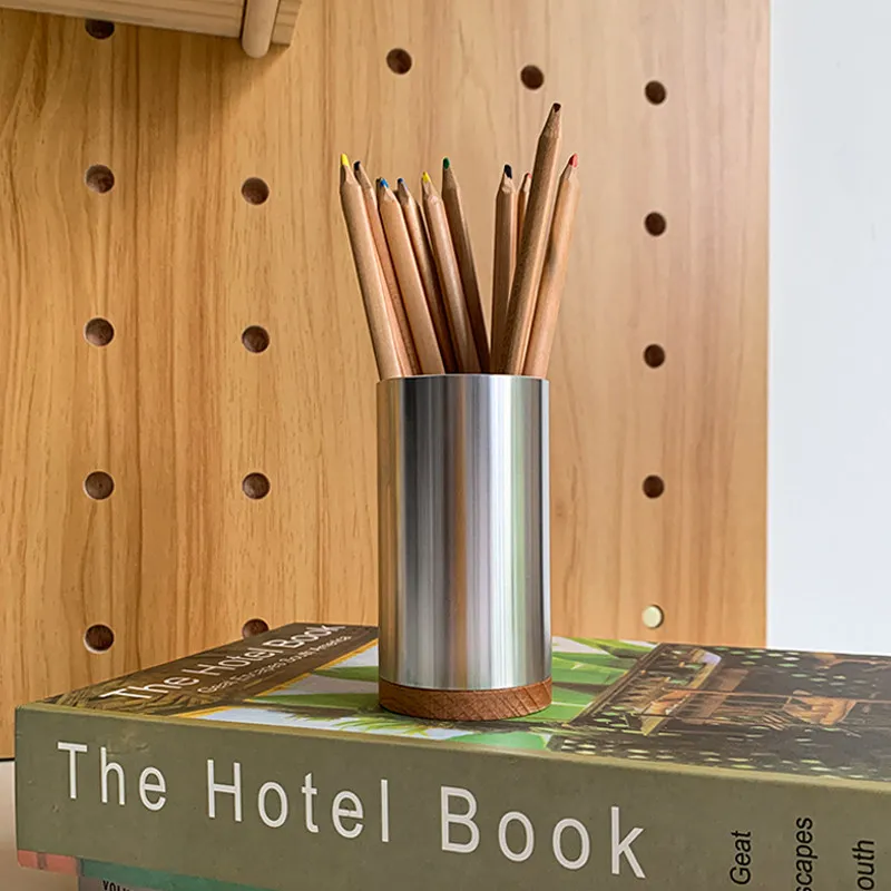 

Современный алюминиевый настольный органайзер, многофункциональный держатель для карандашей, кейс для хранения кистей для макияжа, аксессуар для офисного стола для студентов